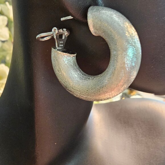 14 K White Gold, Electroform Women Earrings, Brashed, Made in Italy - Picture 14 of 14